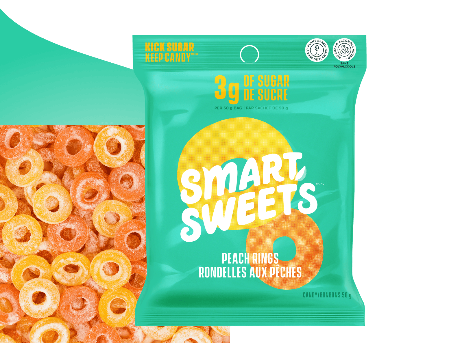 Pile of Peach Rings and Peach Rings pouch