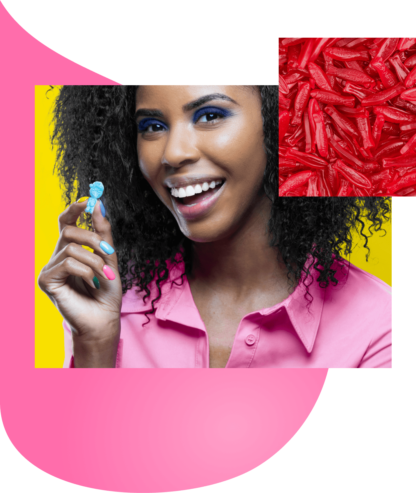 Woman holding Sour Blast Buddy with Sweet Fish in background