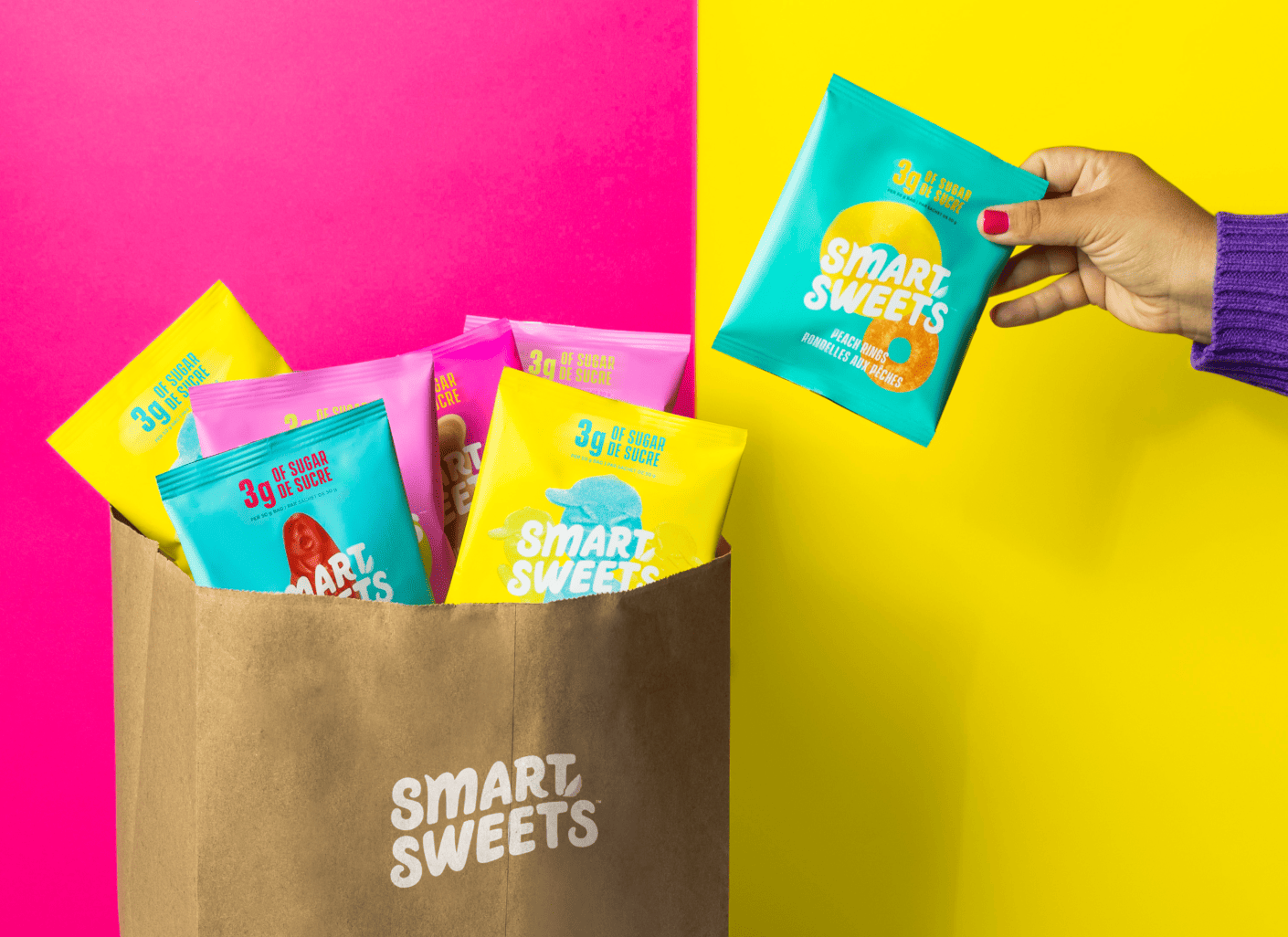 SmartSweets pouches in paper bag