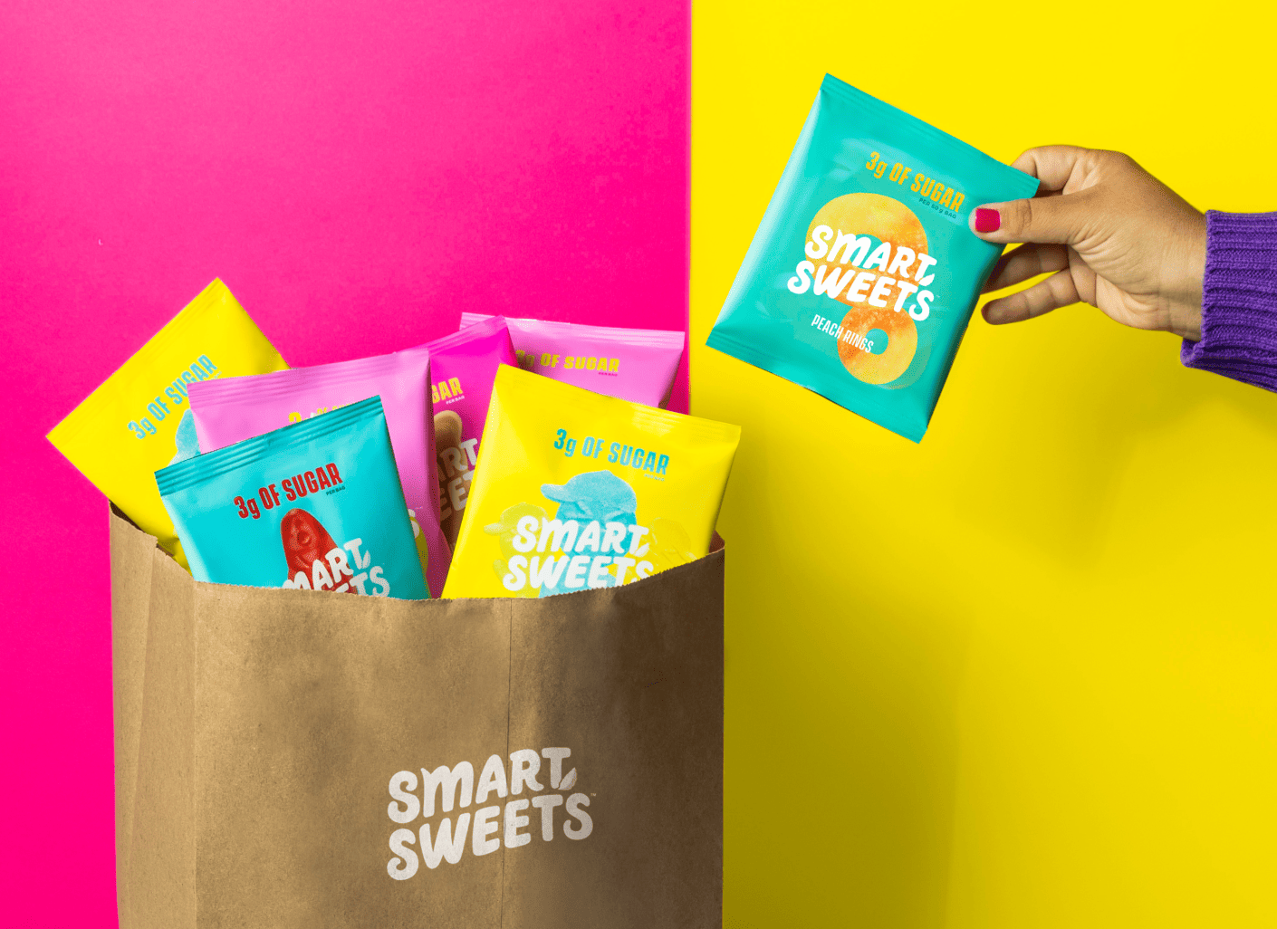 SmartSweets pouches in paper bag