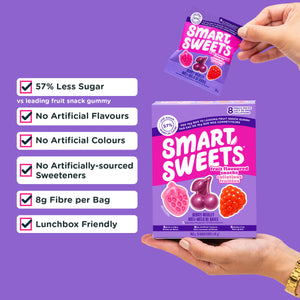 Mixed Fruit snacks: 57% Less Sugar, No Artificial Flavours/Colours, 8g Fibre, Lunchbox Friendly