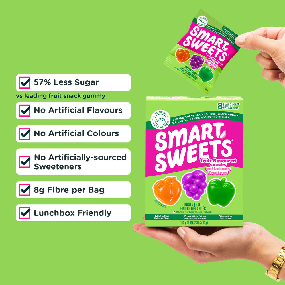 Mixed Fruit snacks: 57% Less Sugar, No Artificial Flavours/Colours, 8g Fibre, Lunchbox Friendly