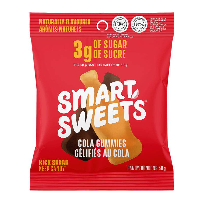 NATURALLY FLAVOURED, 3g OF SUGAR PER 50 g BAG, COLA GUMMIES, KICK SUGAR KEEP CANDY, CANDY 50 g.