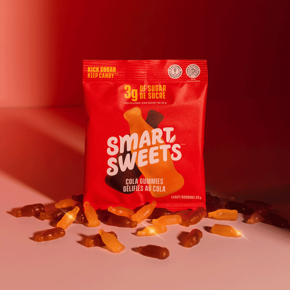 Cola Gummies bag: Kick Sugar Keep Candy, 3g Sugar Per 50g Bag, Plant-Based, Candy 50g.